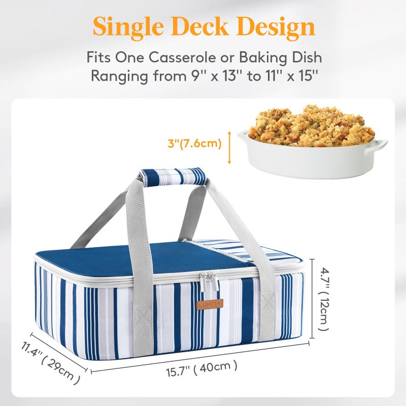 LUNCIA Insulated Casserole Carrier for Hot or Cold Food, Lasagna Lugger Tote for Potluck Parties/Picnic/Cookouts, Fits 9"x13" Baking Dish, Blue - Image 2